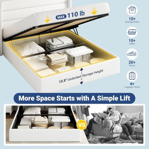 Allewie Queen Size Lift Up Hydraulic Storage Bed Frame White - Image 3