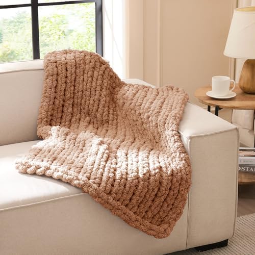 L'AGRATY Chunky Knit Throw Blanket for Couch, 30'' x 40'' Knit Throw, Brown by LAGRATY