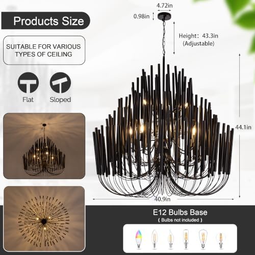 TOCHIC Modern Farmhouse Chandelier for Dining Room 41", Large Vintage Black Wood Chandeliers Light for Living Room, Rustic Pendant Lighting Fixture Ceiling Hanging for Foyer Bedroom Entryway - Image 3