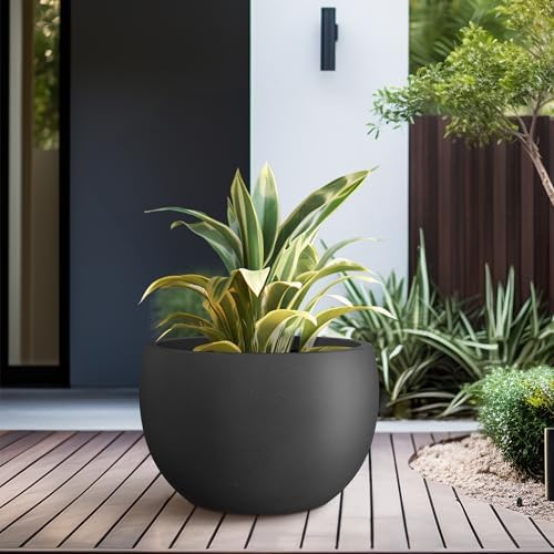 Kante Accent Round Bowl Black Concrete Planter 14.8" Dia, Outdoor - Image 6
