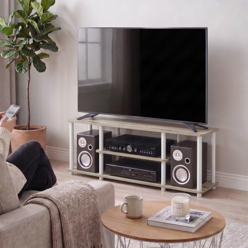Furinno Turn-N-Tube No Tools 3D 3-Tier Entertainment TV Stand up to 50 inch TV, Round Tubes, Oak - Image 3