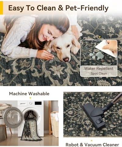 RELEANY Washable Area Rug, Large 10'x14', Black/Vintage/Beige - Image 4