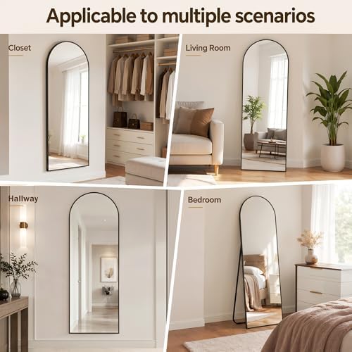 Antok Full Length Mirror, 90"x46" Floor Mirror with Stand, Black, Arched - Image 6