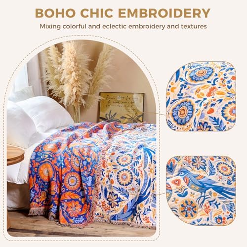 LUTBM Boho Throw Blanket for Bed 60"x80", All Season Cotton Couch Blankets - Image 4