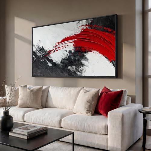 Extra Large Framed Red Black White Abstract Wall Art for Living Room, 60x30 - Image 2