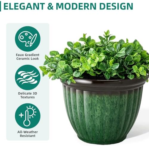 Autodaya 15" Large Planters For Outdoor Plants Set Of 2 Plastic Flower Pots - Image 7