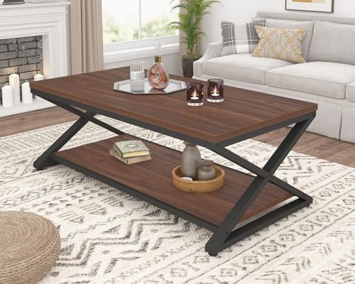 HSH 39" Rectangle Coffee Table with Storage for Living Room, Walnut by HOMESWEETHOME