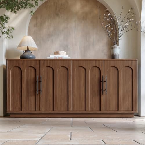 Evermagin 67" Arched Walnut Sideboard Buffet Cabinet with Storage by Evermagin