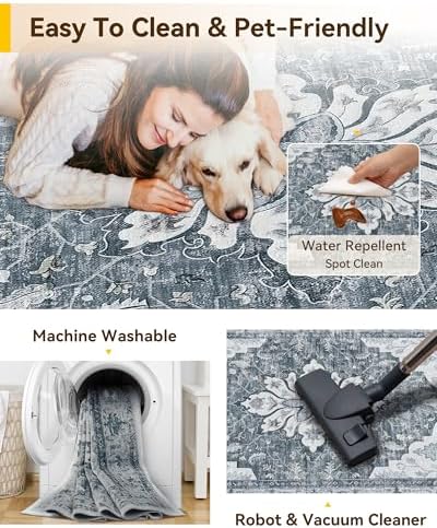 RELEANY Washable Area Rug, Runner 2'x8', Grey/White/Beige - Image 6