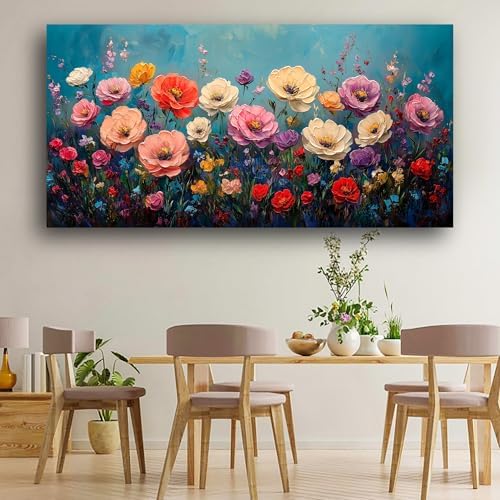 Vibrant Multicolor Flower Picture Print Canvas Wall Art Living Room Dining Room Office Study Bedroom Wall Decor Wall Art Prints Modern Style Artwork Waterproof Ready to Hang - 20x40 Inch - Image 7