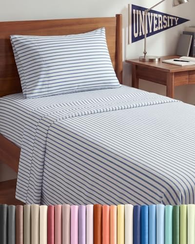 Twin XL 3 Piece Sheet Set - College Dorm Room Essentials - Blue Stripes by CGKUnlimited