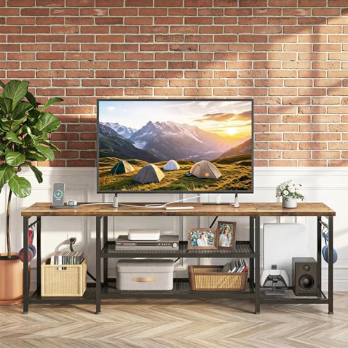 YGEOMER TV Stand for TVs Up to 75 Inch with Outlets, Bedroom, Rustic Brown - Image 6