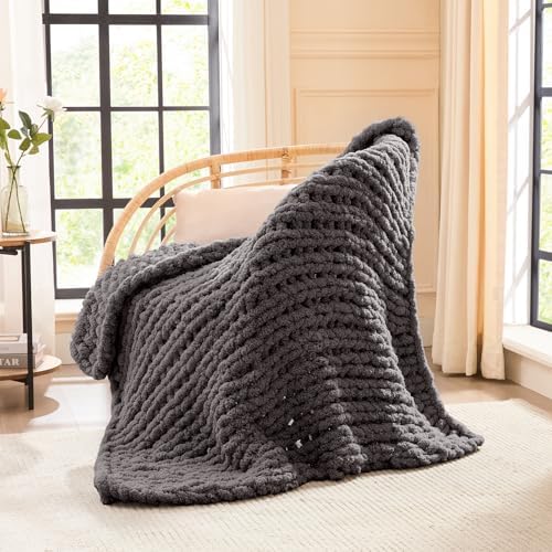 L'AGRATY Chunky Knit Throw Blanket for Couch, 40 x 50 Inches, Dark Grey by LAGRATY