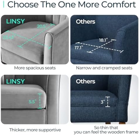 LINSY Accent Chair with Ottoman, Modern Armchair Comfy Barrel Reading Chair with Footrest for Living Room Bedroom Reading Room, Velvet, Light Grey - Image 5