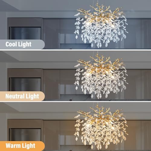 23.6" Modern Gold Tree Branch Chandelier, 8-Light Crystal Chandelier, Luxury Round K9 Crystal Raindrop Chandeliers Pendant Light Fixture for Dining Room Entryway Foyer Bedroom Kitchen Living Room - Image 6