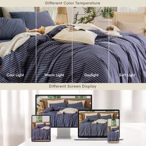 MooMee Striped Duvet Cover Set 100% Washed Cotton Linen Like King - Image 6