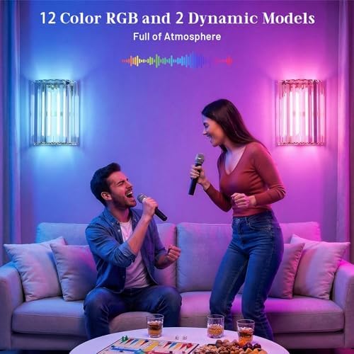 Black and Gold Battery Operated Wall Sconces Set of 2, Crystal Wireless Wall Lights with Remote, Rechargeable Cordless Wall Lamps 12 RGB and 3 CCT Dimmable Decor for Bedroom Living Room - Image 2