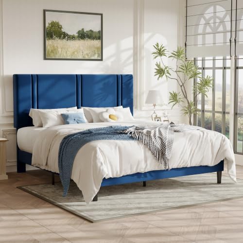 Allewie Cal King Platform Bed Frame with Velvet Upholstered Headboard - Image 3