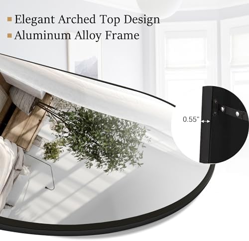 Rowjut Full Length Mirror Arched Floor Length Mirrors, 71"x26" Large Full Body & with Stand & Arch Wall Mounted & Standing Mirror for Bedroom Living Room, Aluminum Frame, Black - Image 6