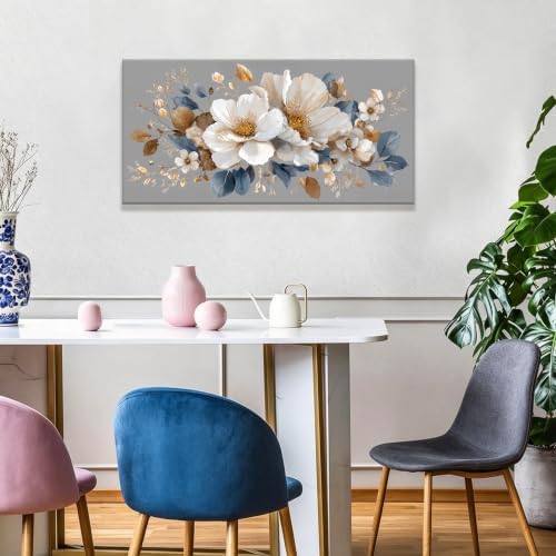 White Flower Gold Leaf Flower Canvas Wall Art Decor For Living Room 20×40 - Image 2