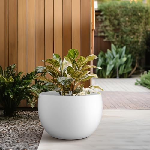 Kante Accent Round Bowl White Concrete Planter 15.7" Dia, Outdoor - Image 6