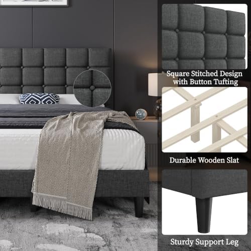 Yaheetech Queen Size Upholstered Tufted Bed Frame with Headboard - Image 5