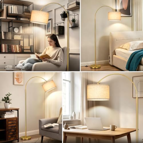 Arc Floor Lamps for Living Room, Gold Standing Lamp with Linen Shade - Image 7