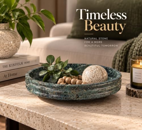 Crafters Stone Decorative Bowl Round Catchall Tray – Handmade Natural Stone Bowl (10”) – Storage Bowl/Decorative Bowl Modern Tray for Entryway Keys, Jewelry, Vanity, Coffee Table Decor (Jungle Green) - Image 5