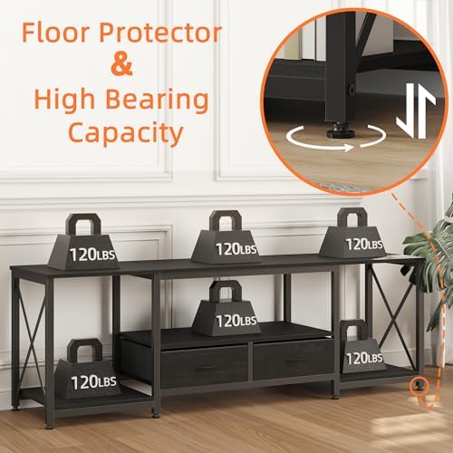 GYIIYUO TV Stand with Fabric Drawers for 65 70 75 Inches TV - Entertainment Center and Industrial TV Console Table with Open Storage Shelves for Living Room, Bedroom - 63.5" Black - Image 6