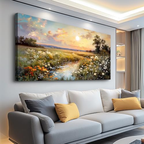 hyidecorart Canvas Wall Art For Living Room Wall Decor For Bedroom Office Decorations Vintage Farmhouse Wildflower Wall Paintings Nature Landscape Picture Artwork Aesthetic Home Decor Ready To Hang by hyidecorart