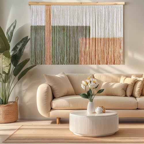 Sdjazl Woven Boho Macrame Wall Hanging Home Decor Tapestry Dip-Dyed Large Modern Handmade Colorful Mountain Landspace for Living room (khaki) - Image 2