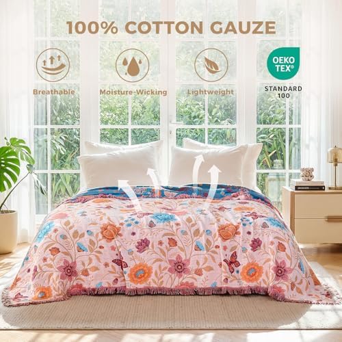 LUTBM Boho Throw Blanket for Bed 60"x80", All Season Cotton Couch Blankets - Image 3