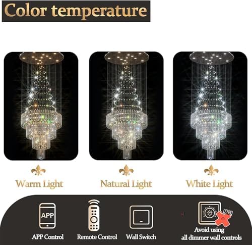 Flashing God D40''X H120'' Modern LED Crystal Chandelier for High Ceiling Dimmable Large Crystal Raindrop Chandeliers Chandeliers for Entryway Staircaes Foyer Hallway Tall Living Room - Image 5