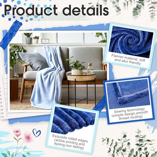 24 Pack Flannel Throw Blankets Bulk 50 x 60 Inch Wedding Fleece Blankets with Thank You Card Soft Blanket for Winter Valentines Guests Sleepover Spa Gifts, 4 Colors (Shades of Blue) - Image 4