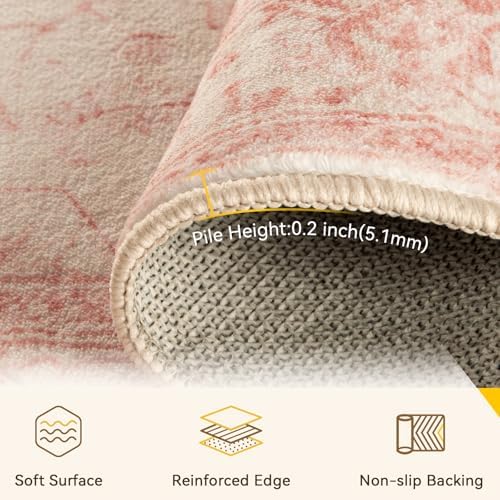 RELEANY Washable Area Rug, Round 6ft, Pink/Light Vintage Pink - Image 4