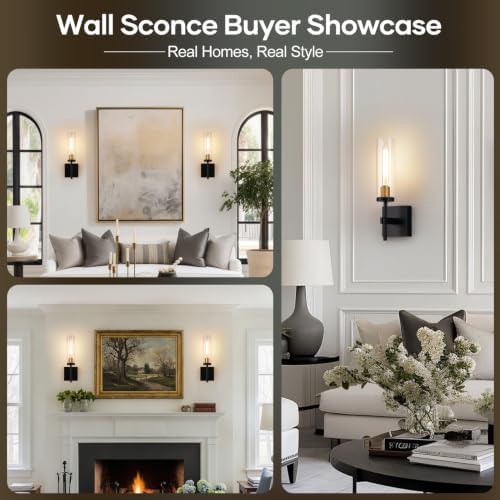 Hardwired Wall Sconces, Black and Gold Bathroom Sconces Wall Lighting with Clear Glass, Modern Sconces Wall Decor Set of 2 Bathroom Light fixtures for Mirror Hallway - Image 3