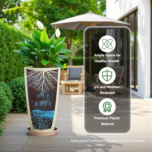 QCQHDU 21 inch Tall Planters for Outdoor & Indoor Plants, 2 Pack Sturdy Plant-Flower-Tree Pots for Front Porch Patio Deck Living Room Decor - Image 4