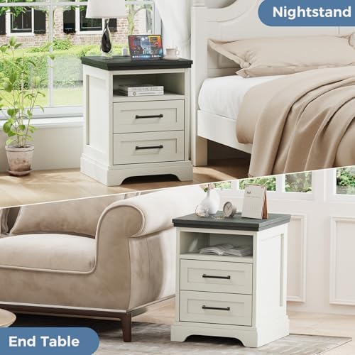 DUMOS Farmhouse Nightstand with Charging Station & USB Ports - Image 3
