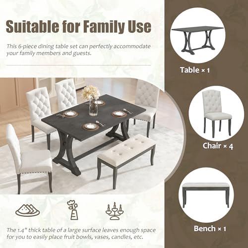 Harper & Bright Designs Classic and Traditional Style 6 - Piece Dining Set, Includes Dining Table, 4 Upholstered Chairs & Bench(Antique Gray1) - Image 4