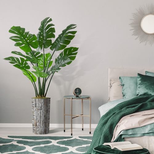 Artificial Tree in Black and Brown Striped Planter, Fake Monstera Silk Tree for Indoor and Outdoor Home Decoration - 65" Overall Tall (Plant Pot Plus Tree) - Image 5