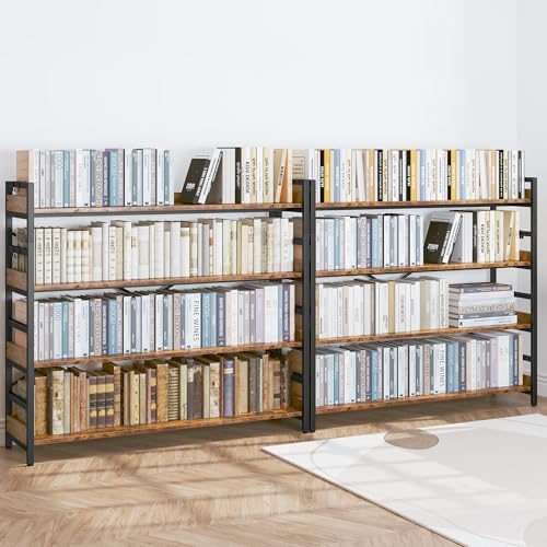 HCHQHS 4 Tier Bookshelf, Adjustable Industrial Bookcase, Vertical Tall Book Shelf, Wood and Black Metal Open Bookshelves for Home Office, Living Room, Bedroom - Image 2