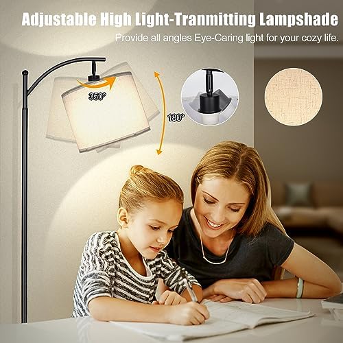 mukuxin LED Floor Lamps for Living Room, 12W 1200LM Modern Arc Floor Lamp with Remote & Adjustable Linen Lampshade, 12 Color Temperature Stepless Dimmable Tall Standing Lamp - Image 5