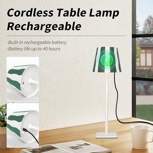 Mr. White Outdoor Waterproof Cordless Wireless Rechargeable Portable Top Touch Battery Operated Powered LED Table Lamp Desk Lamp Lights for Restaurant Kitchen Patio Dinner Dining (Green) - Image 6