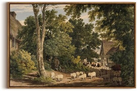 InSimSea Framed Canvas Wall Art Vintage Decor, Room Decor Classical Countryside Landscape Farmhouse Watercolor Painting, Large Wall Art for Living Room Badroom Bathroom, 20"x30" by InSimSeaArt