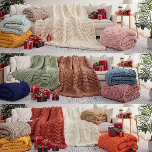 L'AGRATY Chunky Knit Throw Blanket for Couch, 60'' x 80'' Knit Throw, Ivory - Image 7