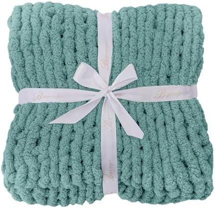 Bigacogo Chunky Knit Throw Blanket for Couch, 40x80 inches, Light Teal - Image 7