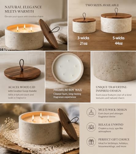 3-Wick Scented Candle-American Sandalwood,Soy Coconut Wax Blend Candle with Acacia Wood Lid,21oz Large Candle,45-Hour Long Burning,Aromatherapy Candle for Home Decor - Image 5