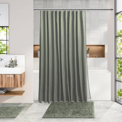 Clara Clark Bathroom Accessories Set - Bathroom Set, Bathroom Sets with Shower Curtain and Rugs, Shower Curtain Set with Trash Can - Sage Green - 22PC - Image 7