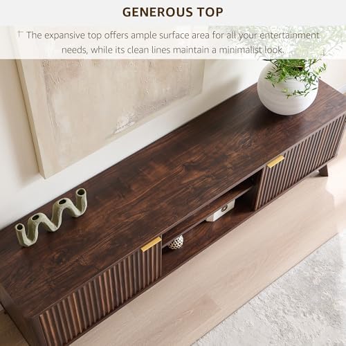 OKD 70" Mid Century Modern Fluted TV Stand w/ 2 Soft Close Door,Dark Walnut - Image 3
