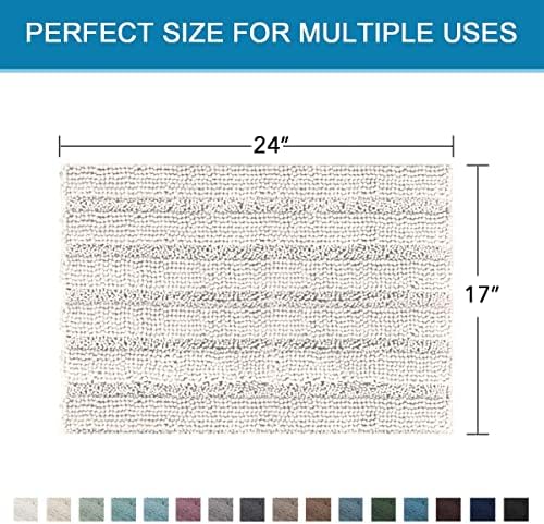 H.VERSAILTEX Bathroom Rugs Bath Rugs for Bathroom Non Slip Bath Mats Extra Thick Chenille Striped Rug 17" x 24" Absorbent Soft Shaggy Washable Dry Fast Bath Mats for Bath Room Floor - Ivory - Image 2